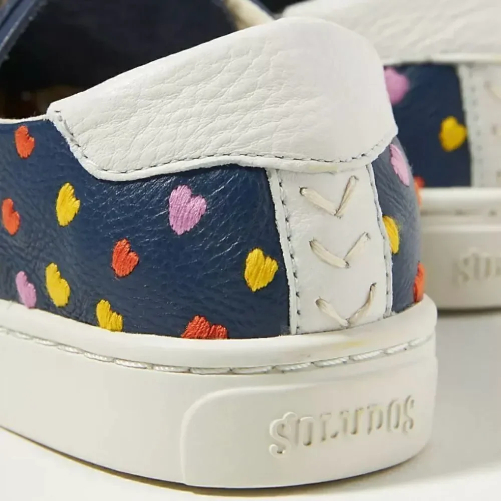 Soludos Queen Of Hearts Genuine Leather Embroidered Ibiza Sneakers, Blue Size 10